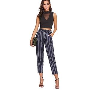 Elastic Waist Striped Pants with Pockets